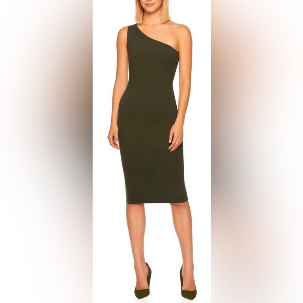Susana Monaco One Shoulder Bodycon Dress, Hunter Green, sz XL